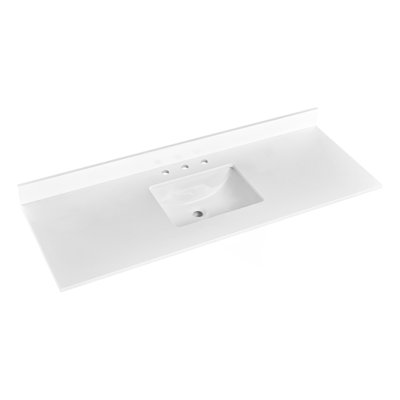60 po x 22 po, meuble-lavabo en pierre blanc avec lavabo en céramique encastré et 3 trous de robinet avec dosseret