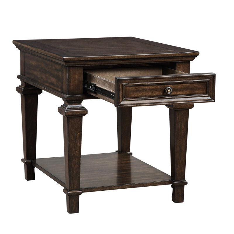 Table de bout en bois de style traditionnel avec tablette inférieure de tiroir dans le salon
