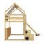 Lit mezzanine en bois avec structure en forme de maison et auvent de tente-2063129197-2063129196
