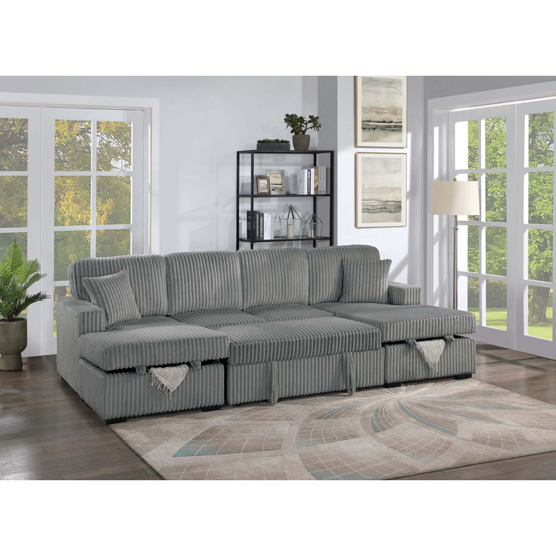 Canapé modulaire convertible 3 pièces Whitney, Velours côtelé large fumé