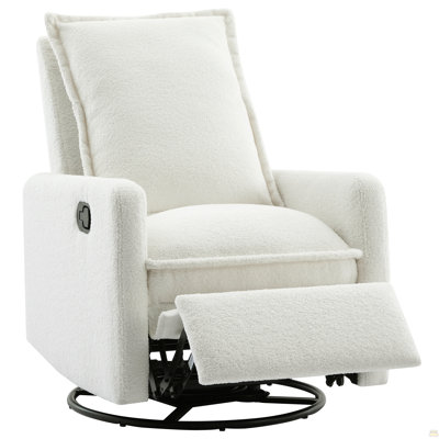 Swivel Rocker Recliner Chair, Glider Rocker Recliner, Rocking Chair Nursery For Living Room Bedroom Apartment,Teddy Fleece,White (Old SKU: N701P204798K)