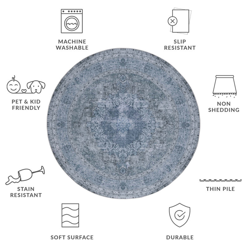 Tucson Performance Machine Washable Oriental Rug, Round 6'