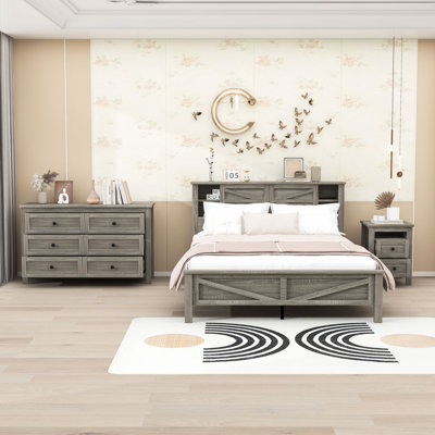 Kuehne 3-Pieces Bedroom Sets,Platform Bed with Headboard, Nightstand and Dresser by Gracie Oaks