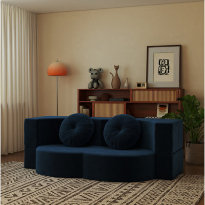 Canapé-lit moderne avec 2 coussins, canapé-lit en velours côtelé rembourré et rembourré de mousse, matelas pliant double de 14,2 po pour le salon, lit d'invité, aucun assemblage requis, bleu