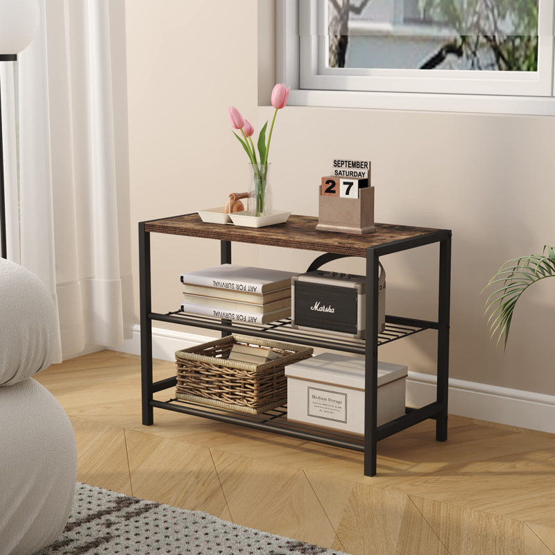9 Pair Shoe Rack, Rustic Brown/Black