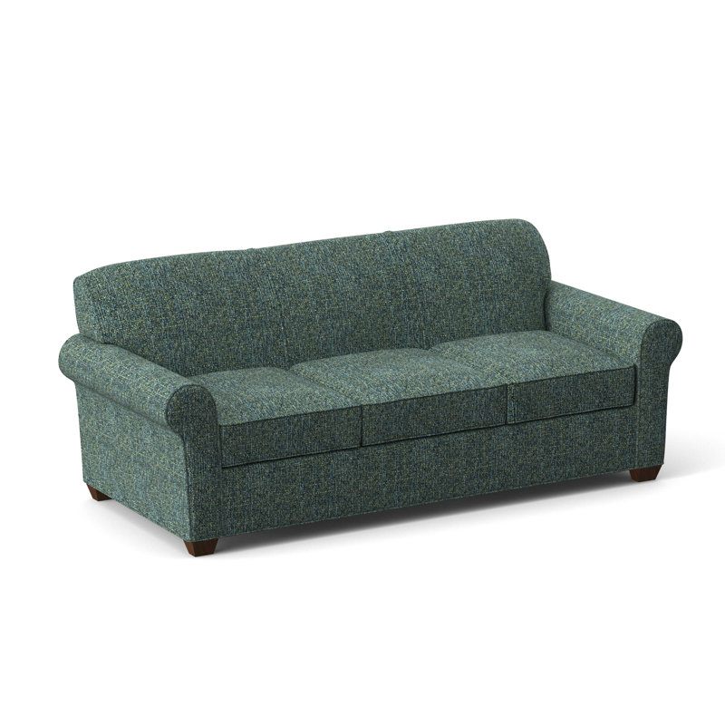 Finn Rolled Arm Sofa with Reversible Cushions, Montana Walnut, Connelly Peacock, 34" H x 83" W x 36" D