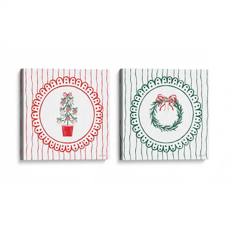 Ribboned Evergreen, ensemble de 2 impressions sur toile, H 12 po x l 24 po, Toile tendue, Wrapped Canvas