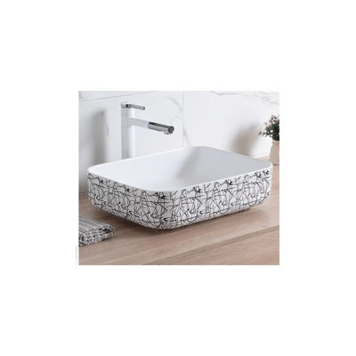 Square Porcelain Sink With Glossy White And Black Finish