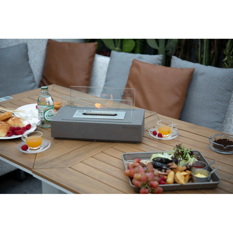 KIRA Ethanol Tischkamin Concrete Bio-Ethanol Outdoor Tabletop Fireplace with Flame Guard, Dark grey