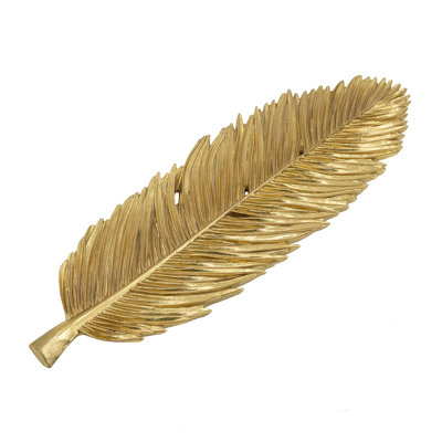 Riley Decorative Plate, Sculpted Leaf Veins Gold Stone Powder-Resin 19 Inch