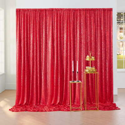 2 pièces 24W * 96H écran rideau ciel étoilé paillettes porter tringle, utilisé pour le fond de mariage scène de mur de réparation de rideau de gaze décoration de scène de mariage grande taille 125 * 243 cm rouge / or