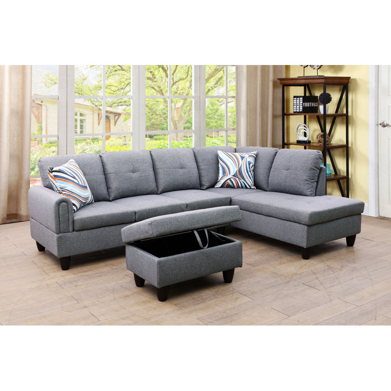 Tatman Upholstered L-Shaped Sectional, Right Hand Facing, Light Pencil Gray Velvet