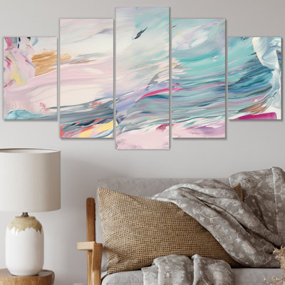 Spring Miracles In Tender Retro Pastel - Art mural abstrait sur toile - 5 panneaux