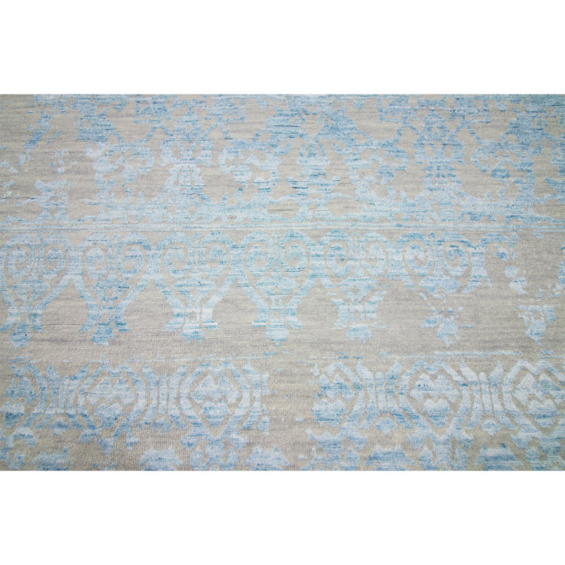 Oriental Area Rug in Aqua/Beige, Rectangle 9' x 12'