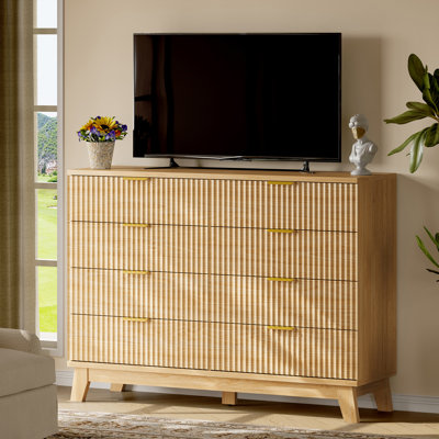 Extra Wide 53" 8-Drawer Fluted Dresser, Mid-Century Modern MDF Storage Cabinet, Chest of Drawers for Bedroom, Large TV Stand