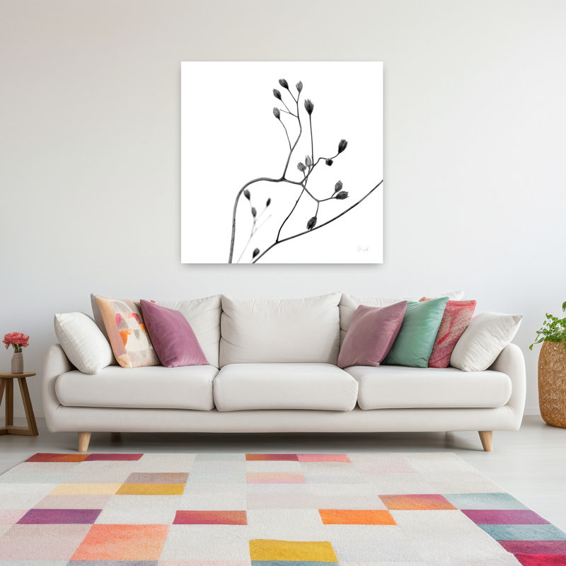 Bourgeons II, art floral abstrait contemporain, H 48 po x l 48 po