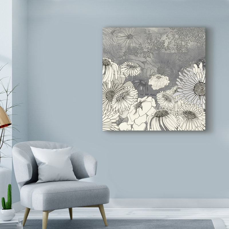 « fleurs on gray i », reproduction sur toile tendue, H 18 po x l 18 po x P 2 po
