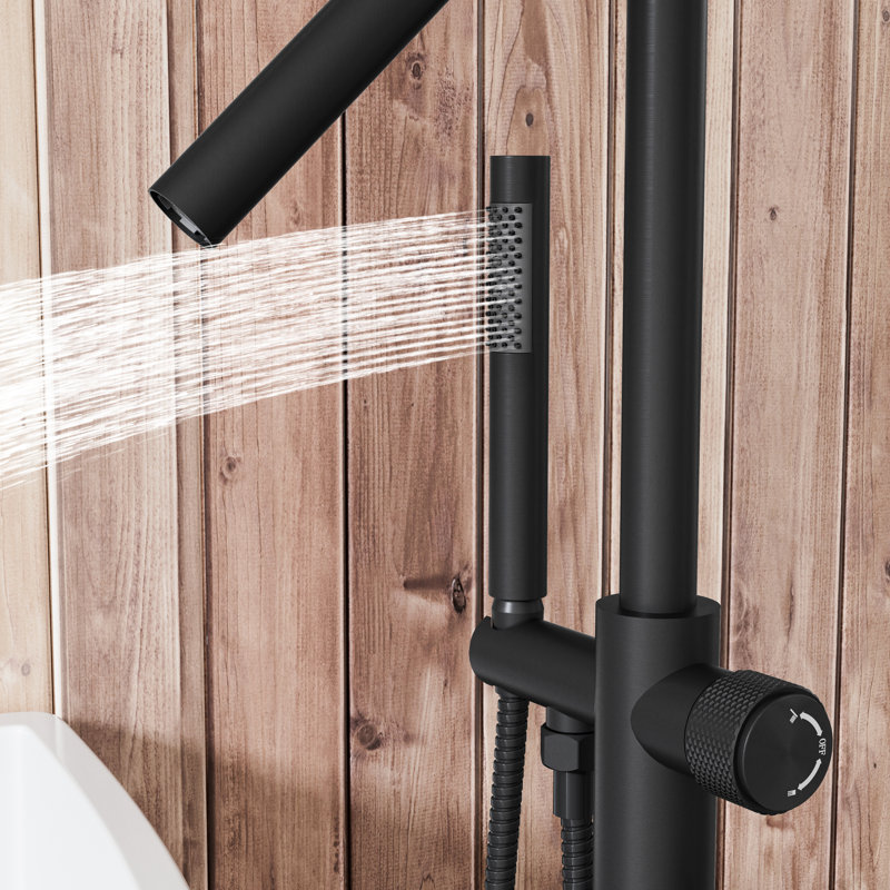 Dual-function 316 Stainless Steel Thermostatic Freestanding Tub Filler with Hand Shower, Matte Black