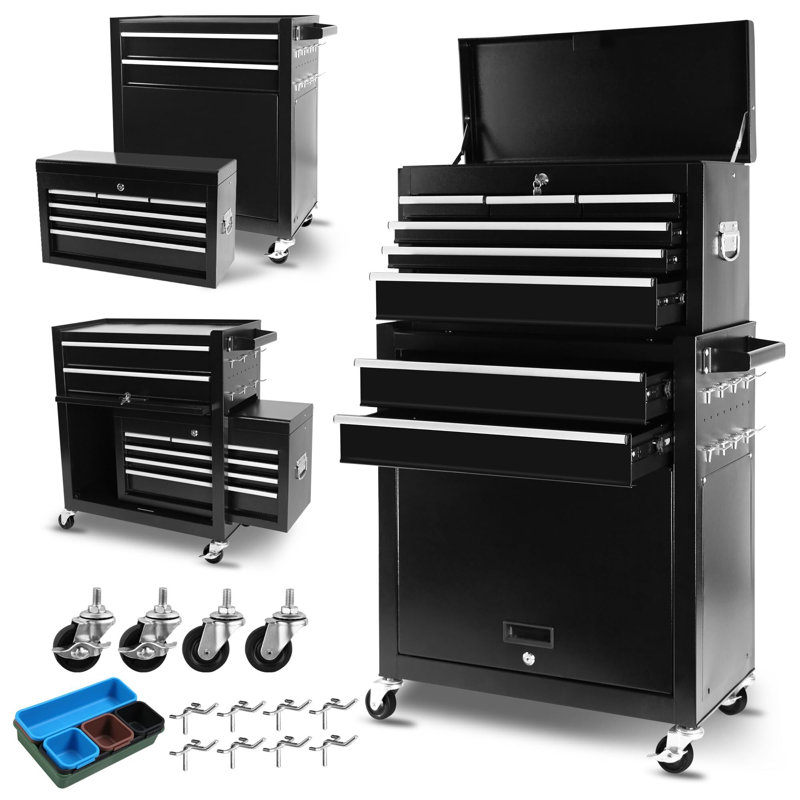 Coffre à outils avec 8 tiroirs, chariot à outils avec 7 plateaux de rangement et roues