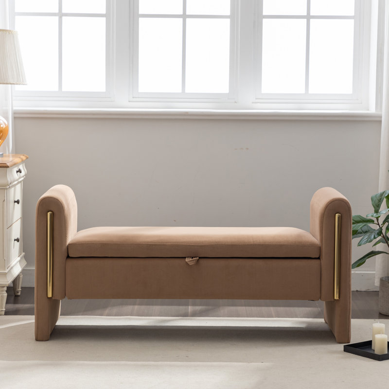 Banc de maquillage en velours, Velours café, 24.6" H x 53.1" W x 17.7" D