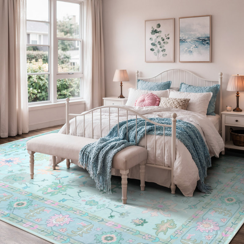 Kaldi Washable Oushak Runner, Non Slip Area Rug for Bedroom, Floral Boho Runners Vintage Mat, Rectangle 9' x 12'