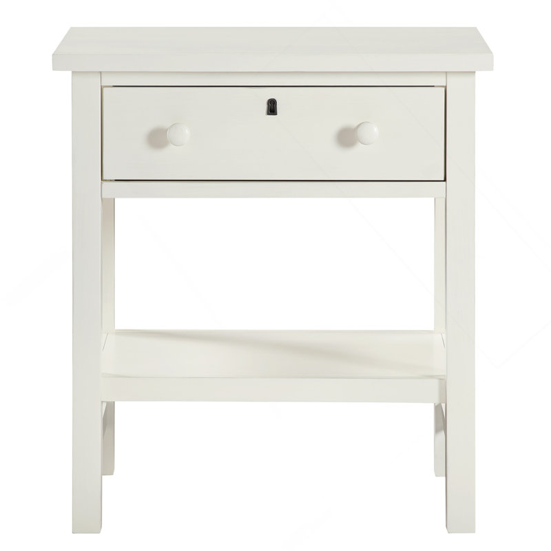 Table de chevet à 1 tiroir Finley - Blanc antique, White