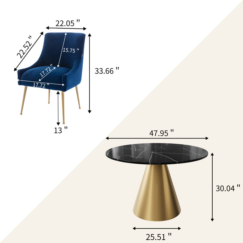 Ensemble de salle à manger 47,95 po Magallanes, Noir, Bleu marine