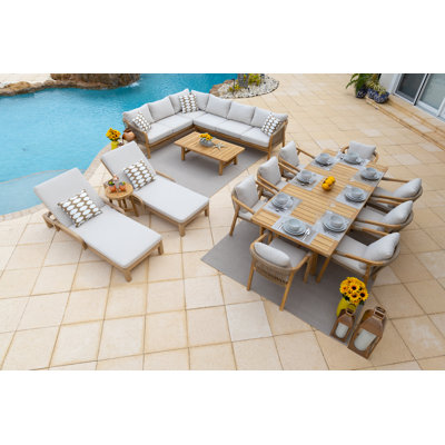 Darnasia Teak 13 - Person Patio Conversation Set with Cushions