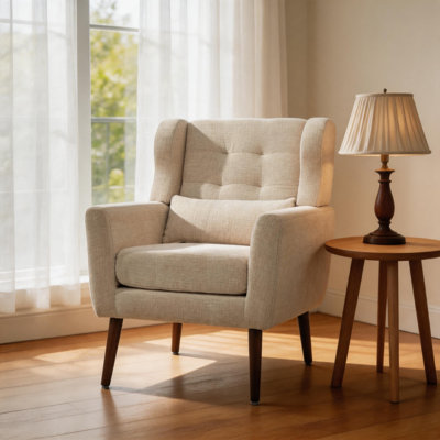Fauteuil d'appoint moderne en chenille, chaise longue rembourrée en mousse haute densité avec coussin de taille, chaise ergonomique rembourrée en bois massif pour le bureau de la chambre à coucher du salon