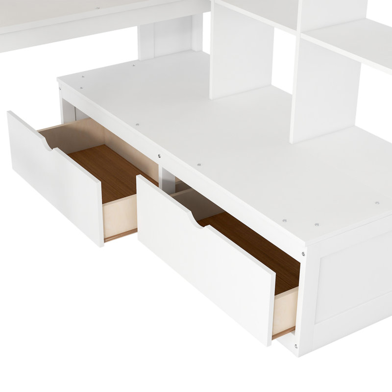 Lit mezzanine avec bureau et tablettes, Blanc
