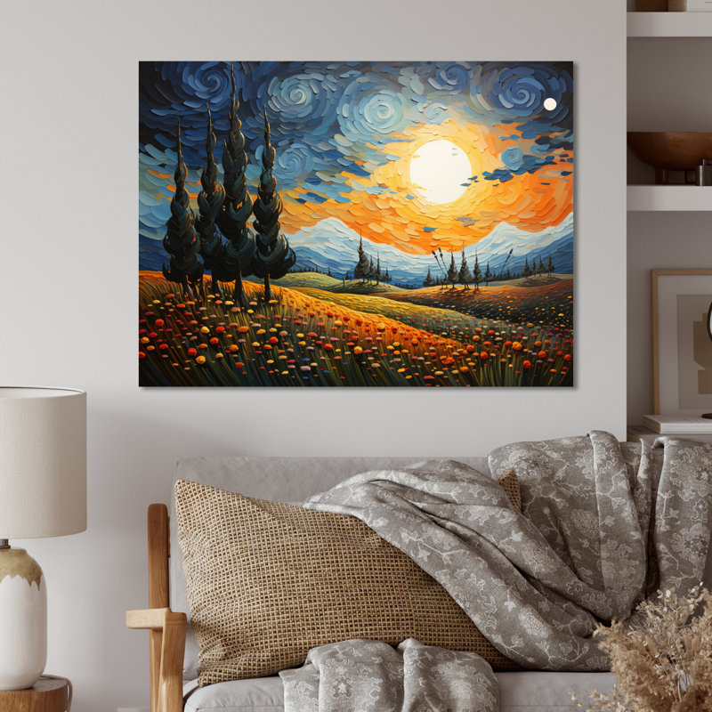 Vangogh le cyprès se balançant - reproduction sur métal, H 16 po x l 32 po