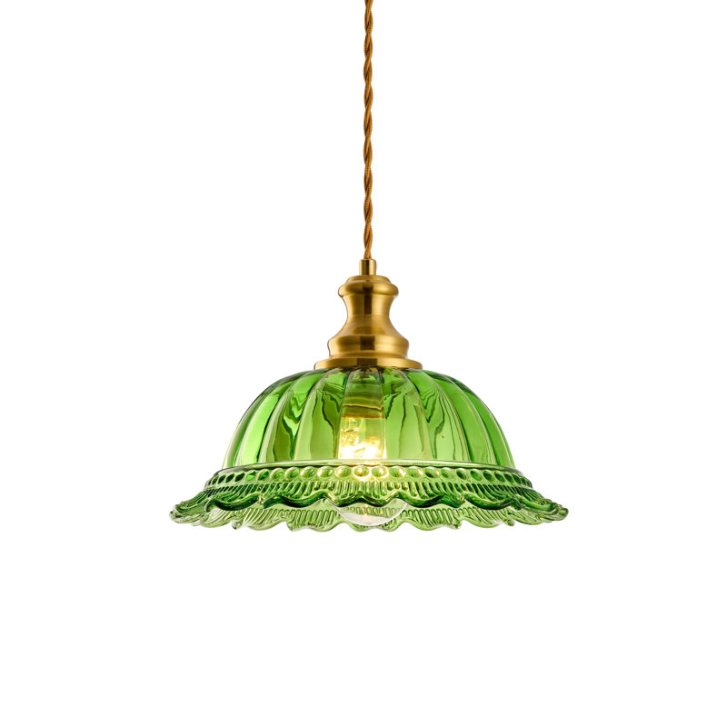 1-Light 10.6'' Pendant Light Fixture With Flower Glass, Green