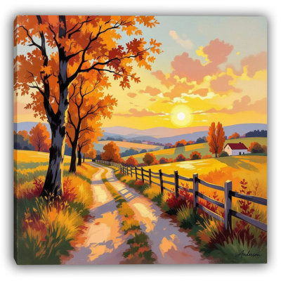 Golden Autumn Drive - Wrapped Canvas Print