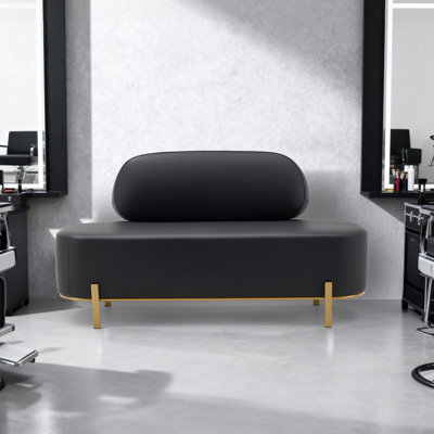 Black 55.1In Faux Leather Upholstered Waiting Room Reception Bench Chair With Backrest