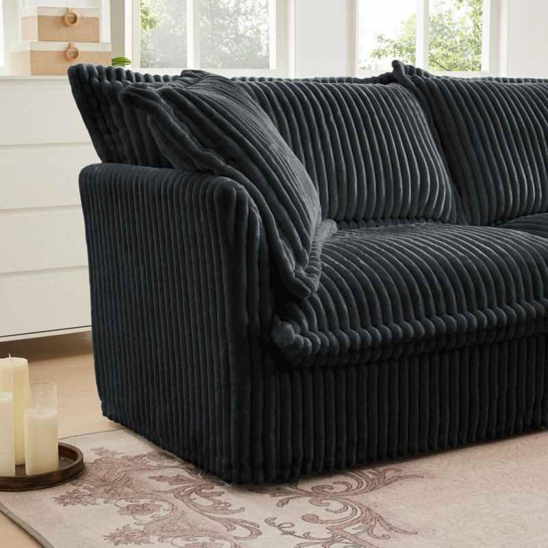 Canapé, repose-pieds en chenille, 4, H 34,65 po x l 156,65 po x P 33 po, Velours côtelé gris