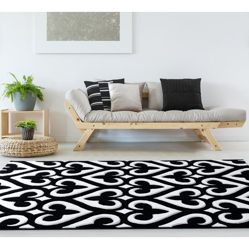 Tapis noir à motif géométrique Zabala, Rectangle 1 pi 10 po x 2 pi 8 po