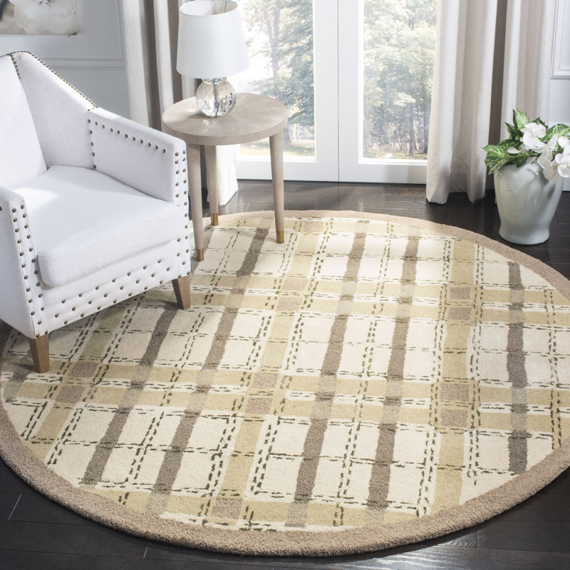 Martha Stewart Hand Tufted Wool/Viscose Plaid Rug in Sharkey Grey, Round 6' x 6'