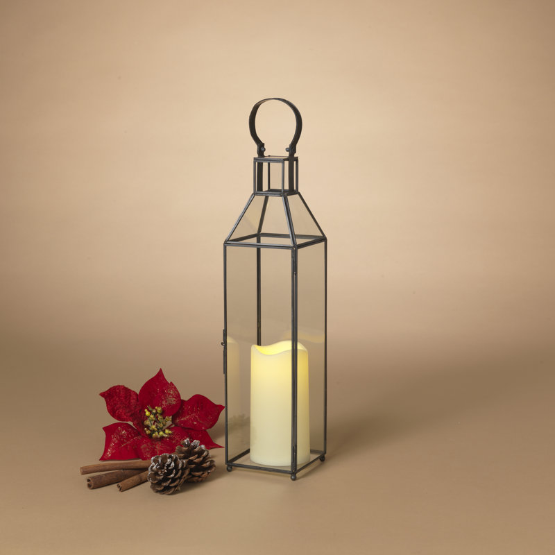 Lanterne festive en métal et verre H 18,5 po Cheerful
