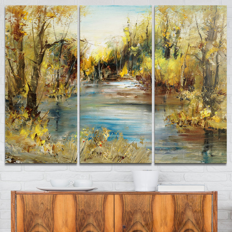 Golden Forest Landscape Canvas Art, 36"x28", 3 Panels