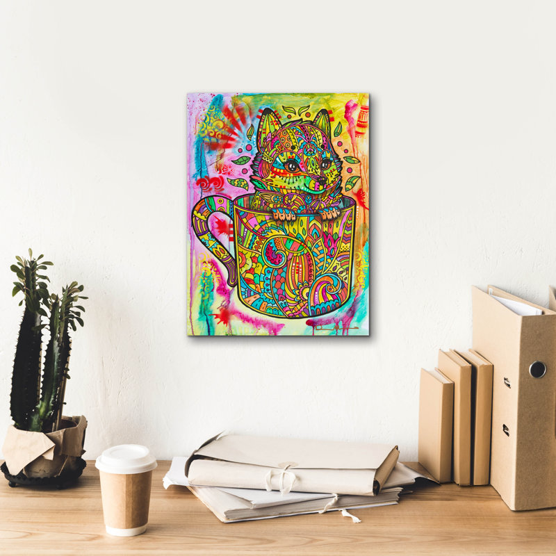 «Fox In A Mug» par Dean Russo, art mural sur toile, H 16 po x l 12 po x P 0,75 po