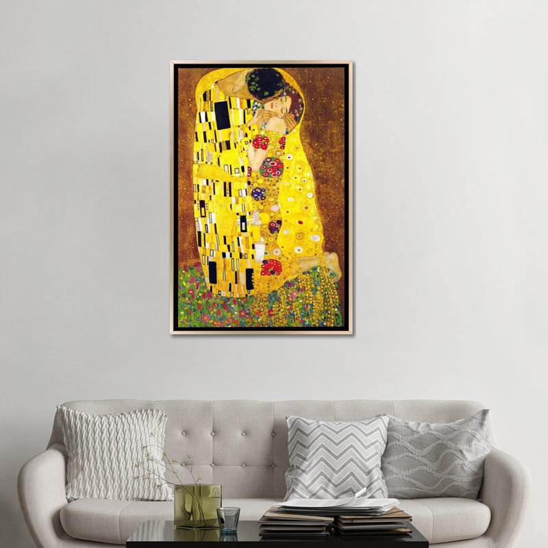 « the baiser » par gustav klimt,-print, H 48 po x l 32 po x P 1,5 po, Encadrement champagne