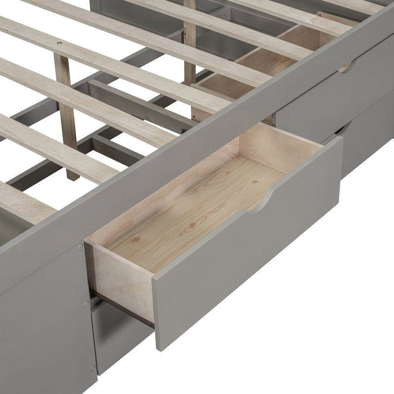 Full Size Daybed With Drawers And Shelves, Gray, Full