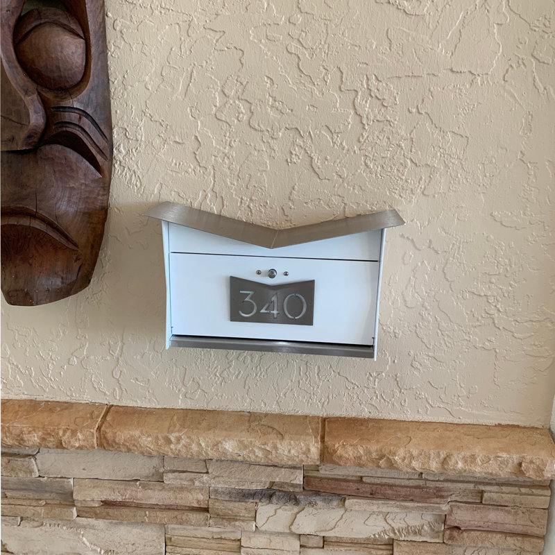 Aluminum Wall Mounted Mailbox, White/Stainless Steel, Yes