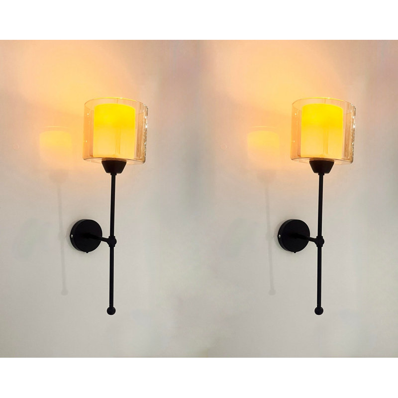 Elegant Wall Lamp with Metal Body & Glass Cap, Black and Cream, 23.6 x 5.9 x 11.8 inches | 1 x 3.15W LED Socket, Battery Operated (3 AA) | 4500K Brightness, On/Off Switch, Perfect for Home Decor & Modern Spaces