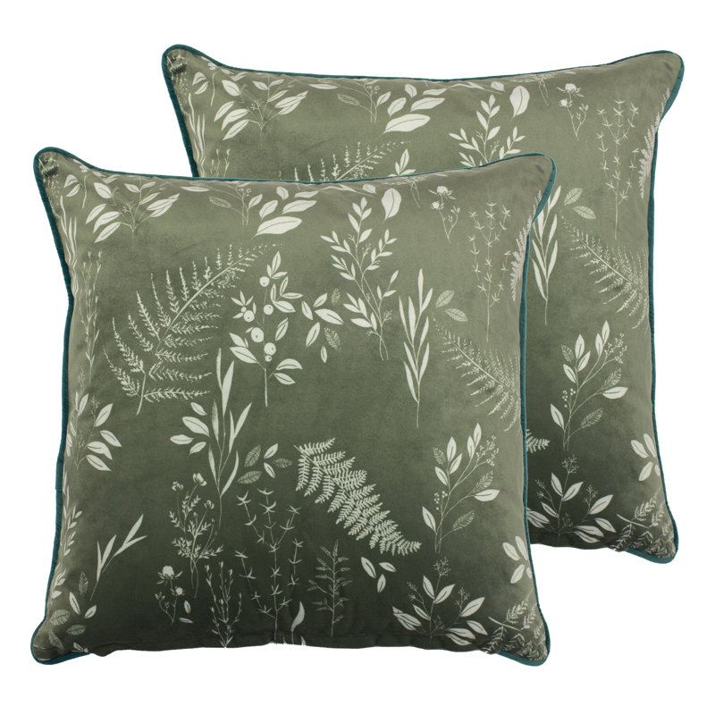 Furn. Floral Square Throw Cushion, Sage Green