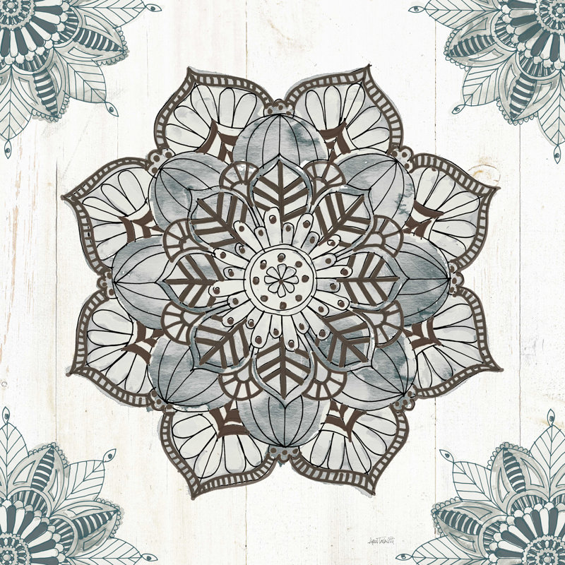 Mandala matin V bleu et gris, H 30 po x l 30 po, Bleu