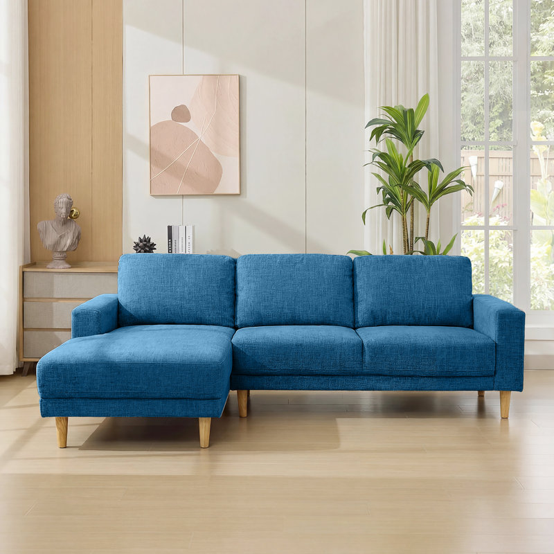 2-Piece 90" Upholstered L-Shaped Fabric Corner Sofa, Blue