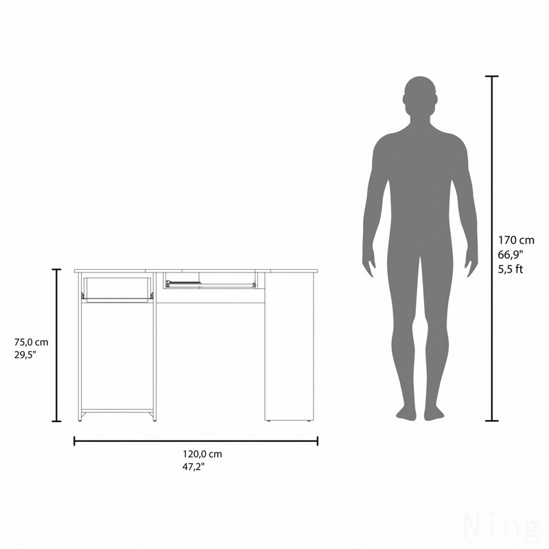 Corner Desk, White Space-Saving L-Shaped Design with Two Side Shelves, White