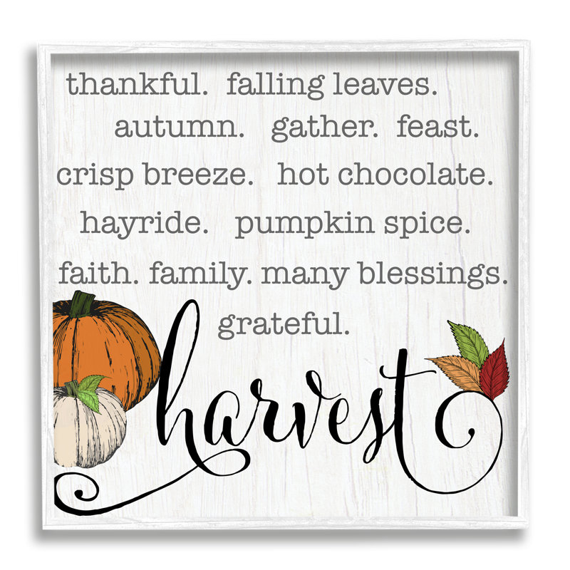 «Fall Harvest» par CAD Designs - Art textuel, H 12 po x l 12 po, Giclée encadrée blanc bord de mer