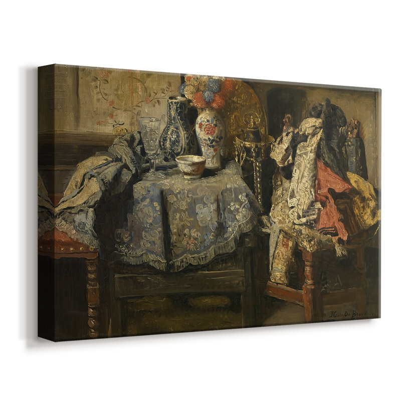 Nature morte avec des fleurs et de la porcelaine - Henri de Braekeleer - Toile tendue avec châssis-c. Fin du 19e siècle, 8x12